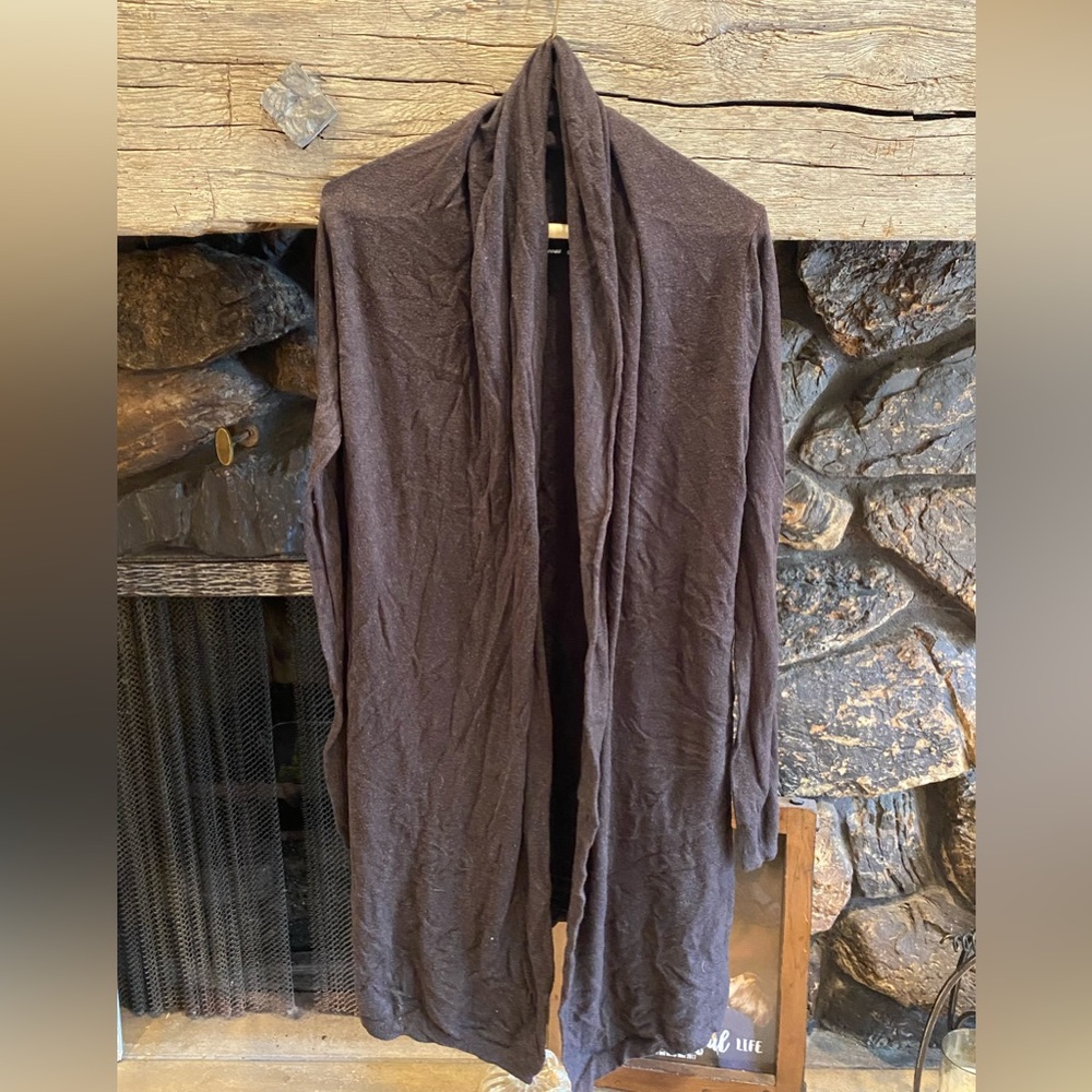 Long brown or heather grey cardi